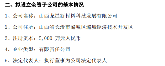 龍星化工投資5000萬設立全資子公司，推動碳基新材料循環經濟產業項目
